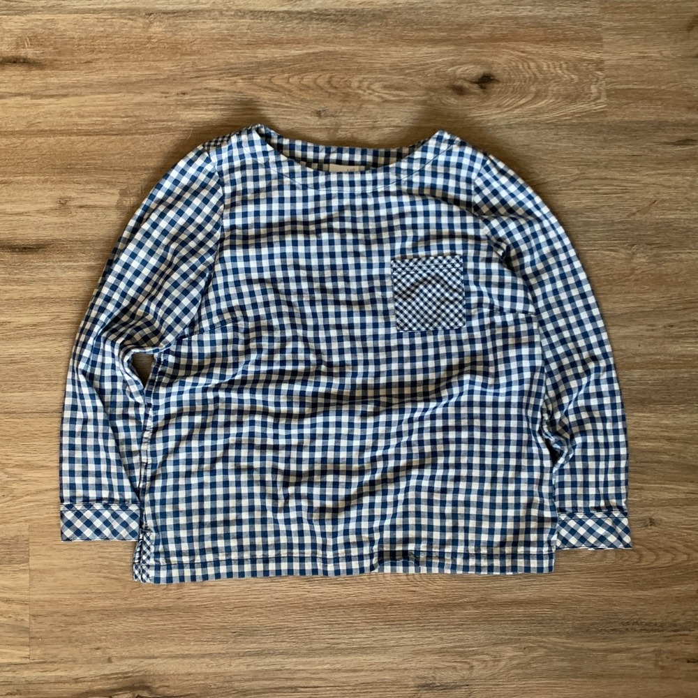J. Jill Gingham Button Up Long Sleeve Pocket Blouse in Blue - Size Large Womens